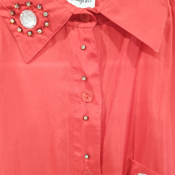 Vintage Adam Douglass Cherry Red 100% Silk Skirt & Blouse Set Size Medium - Picture 6 of 9